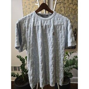 Teddy Fresh Shirt Mens Medium Light Blue Velour Cotton All Over Print Logo Bear